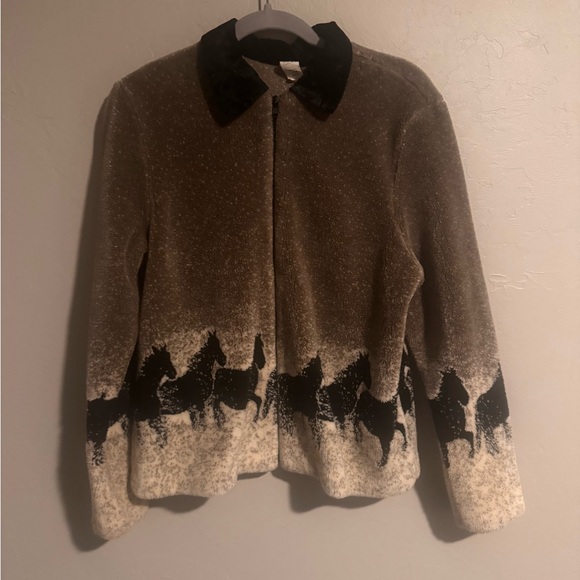 Horse Print Zip Up Jacket Equestrian Western Cowgirl Cowboy - Picture 5 of 6